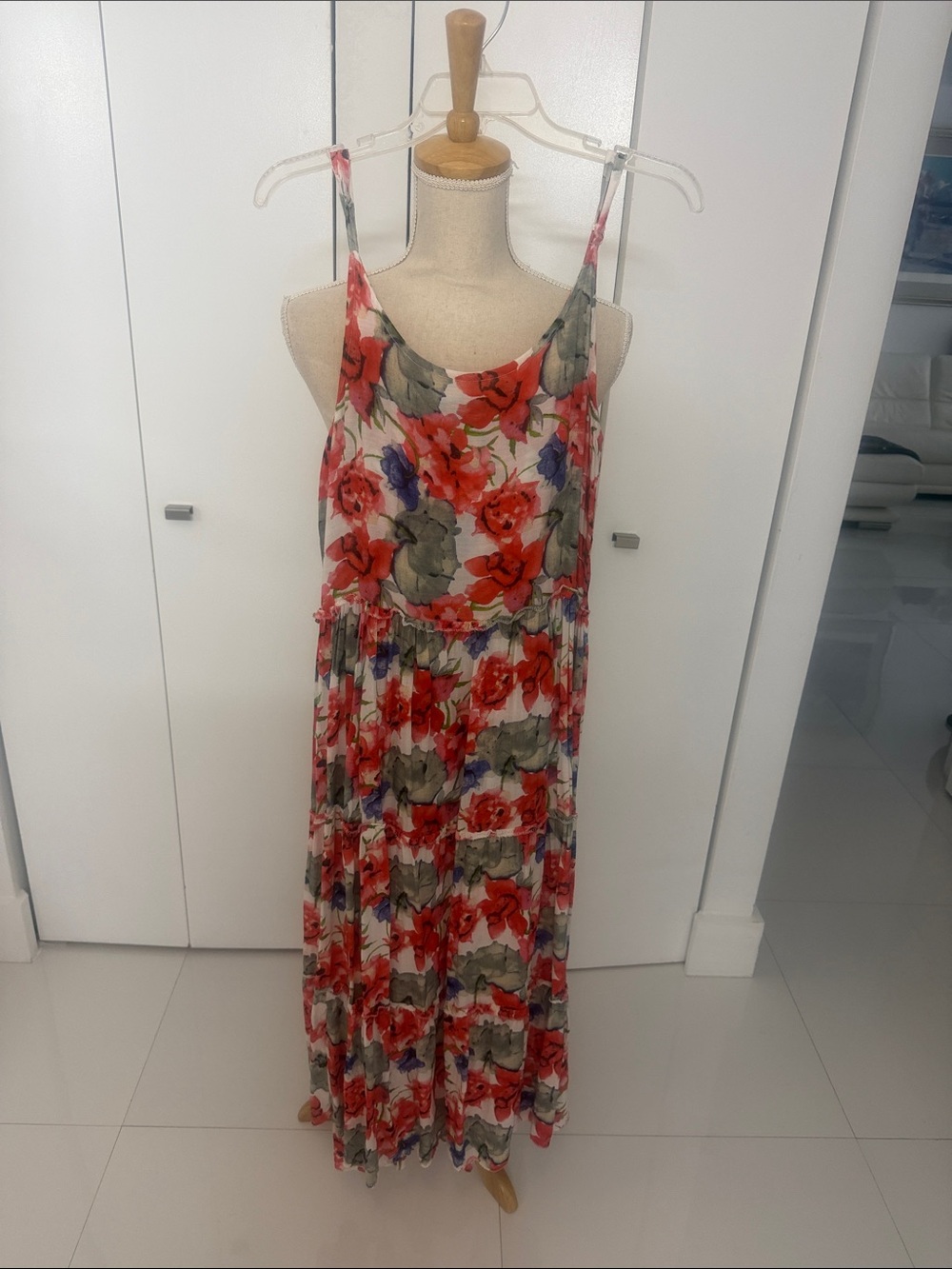 Shore Drive White/Pink/Purple Floral Adjustable Straps Sleeveless Maxi Dress